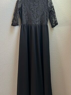 Girls' Black Lace Bodice Formal Maxi Dress